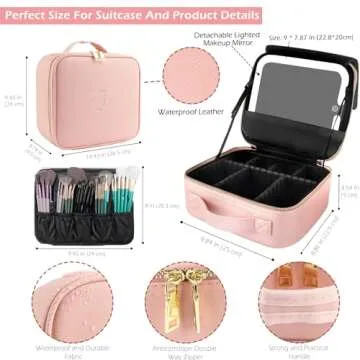 MOMIRA Travel Makeup Bag with Lighted Mirror & Adjustable Brightness