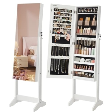 SONGMICS Jewelry Cabinet - Freestanding Lockable Storage with Full-Length Mirror
