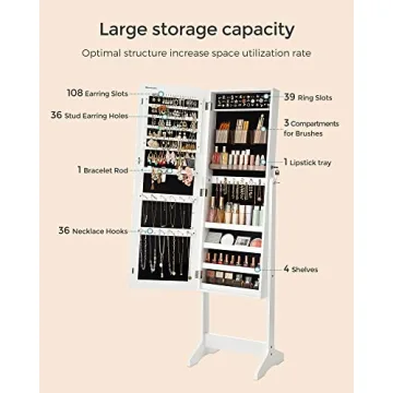 SONGMICS Freestanding Jewelry Cabinet with Mirror