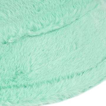 Umeepar Winter Faux Fur Fuzzy Bucket Hat Fluffy Warm Hat for Women Men (Plain Turquoise)