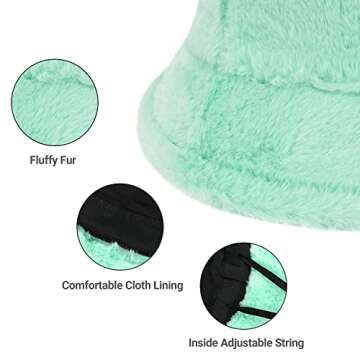 Umeepar Winter Faux Fur Fuzzy Bucket Hat Fluffy Warm Hat for Women Men (Plain Turquoise)