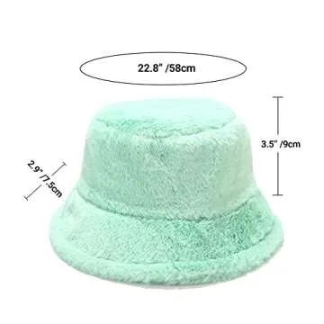 Umeepar Winter Faux Fur Fuzzy Bucket Hat Fluffy Warm Hat for Women Men (Plain Turquoise)