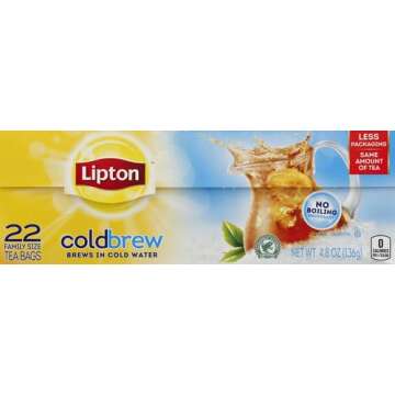 Lipton Cold Brew Iced Tea Bags - 22 Family Size Zero Calories, Easy to Make