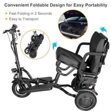 WIILAYOK 3-Wheel Foldable Mobility Scooter for Adults and Seniors, 300 lbs Capacity, Long-Range Lith...