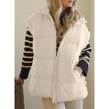 Dokotoo Women Winter Oversized Puffer Vest Quilted Lightweight Stand Collar Flysleeve Insulated Padded Puffy Jackets Coat with Pockets 2024 Fashion Apricot Medium
