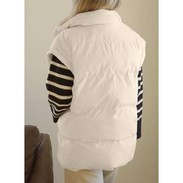 Dokotoo Women Winter Oversized Puffer Vest Quilted Lightweight Stand Collar Flysleeve Insulated Padded Puffy Jackets Coat with Pockets 2024 Fashion Apricot Medium