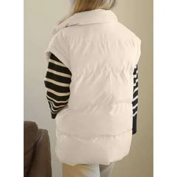 Dokotoo Women Winter Oversized Puffer Vest Quilted Lightweight Stand Collar Flysleeve Insulated Padded Puffy Jackets Coat with Pockets 2024 Fashion Apricot Medium