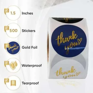 500 PCS Waterproof Thank You Stickers for Small Business