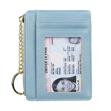 Women's Slim Minimalist Card Holder Coin Changes Purse Keychain Front Pocket Wallet With ID Window, ...