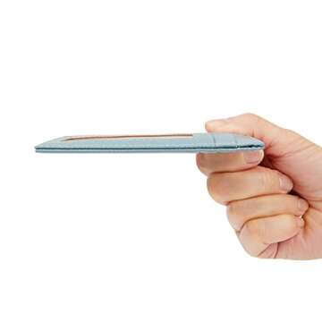 Women's Slim Minimalist Card Holder Coin Changes Purse Keychain Front Pocket Wallet With ID Window, SkyBlue-ID