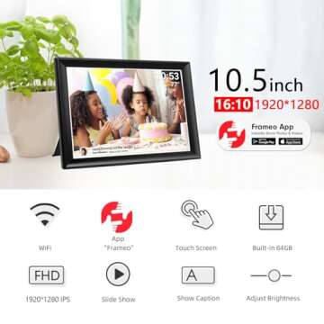 64GB FRAMEO 10.5 Inch Smart WiFi Digital Photo Frame 1920x1280 FHD IPS LCD Touch Screen, Auto-Rotate...