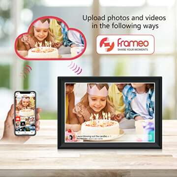 64GB FRAMEO 10.5 Inch Smart WiFi Digital Photo Frame 1920x1280 FHD IPS LCD Touch Screen, Auto-Rotate, 64GB Storage, Support SD Card & USB Drive, Share Moments Instantly via Frameo App from Anywhere