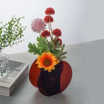 Modern Acrylic Clear Vase, Decorative Bottles, Wedding Gift, Mini Flower Vases, Floral Arrangements, Floral Container for Home Office Decor - 7" x 7" x 3"