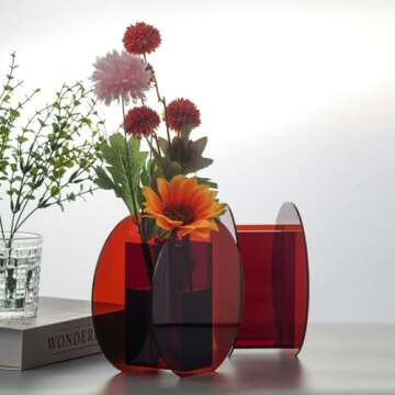 Modern Acrylic Clear Vase, Decorative Bottles, Wedding Gift, Mini Flower Vases, Floral Arrangements, Floral Container for Home Office Decor - 7" x 7" x 3"