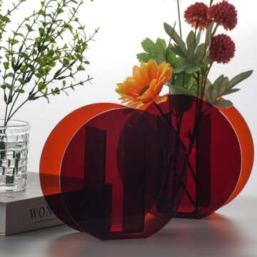 Modern Acrylic Clear Vase, Decorative Bottles, Wedding Gift, Mini Flower Vases, Floral Arrangements, Floral Container for Home Office Decor - 7" x 7" x 3"