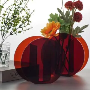 Modern Acrylic Clear Vase, Decorative Bottles, Wedding Gift, Mini Flower Vases, Floral Arrangements, Floral Container for Home Office Decor - 7" x 7" x 3"