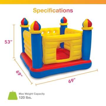 Intex Inflatable Colorful Jump-O-Lene Castle Bounce House, for 2 Kids Ages 3-6 - Large Blow-Up Indoo...