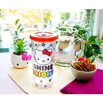 Sanrio Hello Kitty "Shine Bright" Carnival Cold Cup, BPA-Free Acrylic Tumbler with Lid & Reusable Straw, Perfect for Cold Drinks & Collectors, Hand-Wash Only, Travel Tumbler, Holds 20oz