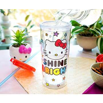 Sanrio Hello Kitty "Shine Bright" Carnival Cold Cup, BPA-Free Acrylic Tumbler with Lid & Reusable Straw, Perfect for Cold Drinks & Collectors, Hand-Wash Only, Travel Tumbler, Holds 20oz