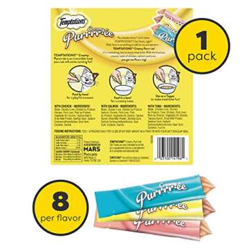 Temptations Creamy Puree with Chicken, Salmon, and Tuna Variety Pack of Lickable, Squeezable Cat Tre...