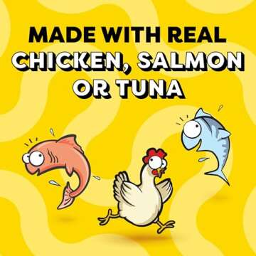 Temptations Creamy Puree with Chicken, Salmon, and Tuna Variety Pack of Lickable, Squeezable Cat Treats, 0.425 Oz Pouches, 24 Count