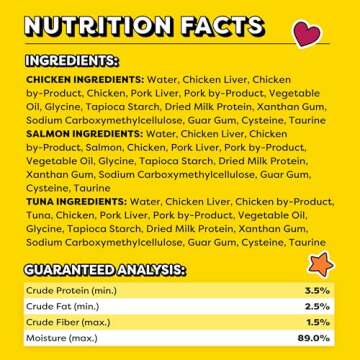 Temptations Creamy Puree with Chicken, Salmon, and Tuna Variety Pack of Lickable, Squeezable Cat Treats, 0.425 Oz Pouches, 24 Count