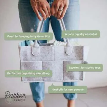 Parker Baby Co. Diaper Caddy - Nursery Storage Bin and Car Organizer for Diapers and Baby Wipes - Gray, Large