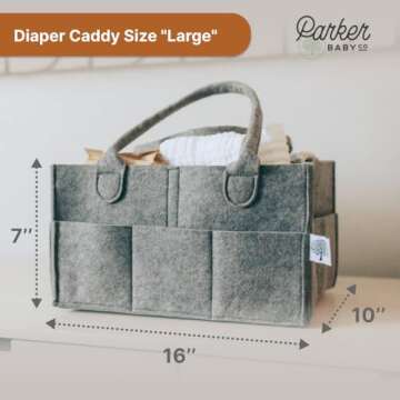 Parker Baby Co. Diaper Caddy - Nursery Storage Bin and Car Organizer for Diapers and Baby Wipes - Gray, Large