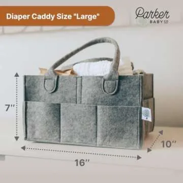 Parker Baby Co. Diaper Caddy - Nursery Storage Bin and Car Organizer for Diapers and Baby Wipes - Gray, Large