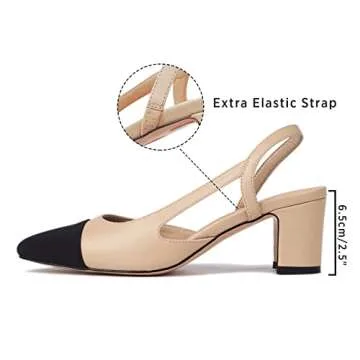 MICIFA Slingback Heels for Women，Round Toe Low Chunky Heeled Pumps with Ankle Strap， Fashion Spl...