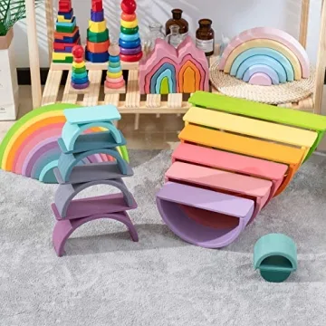 MerryHeart Wooden Rainbow Stacking Toy - Educational Fun