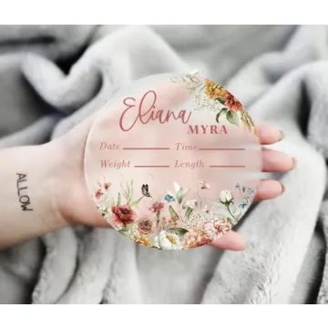 Personalized Birth Stat Sign for Baby Nursery - Floral Acrylic