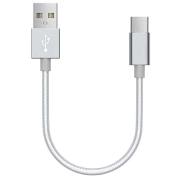 D & K Exclusives Short USB C Chargers, USB Type-C to USB A Fast Cable Cords, High Speed Data and Charging, Nylon Braided, 3-Pack, 7-Inch, Gold, Silver, Pink