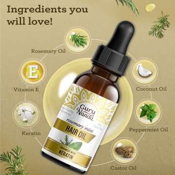 GuruNanda Rosemary Mint for Hair Growth with Keratin & Vitamin E Oil - Encourages Scalp, Shine & Hai...