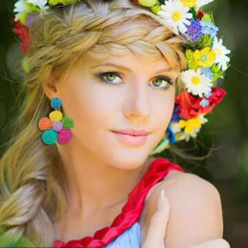 Flower Raffia Earrings for Women - Summer Bohemian Jewelry