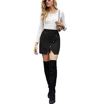 ELSTAROA Women's Faux Suede High Waist Button A-Line Mini Pencil Skirt Black
