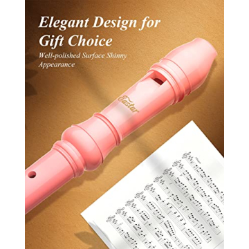 Eastar Soprano Recorder Instrument for Kids Beginners, German Fingering C Key Recorder Instrument 3 Piece with Cleaning Kit, Thumb Rest, Cotton Bag, Fingering Chart, ERS-21GP, Pink, School-Approved