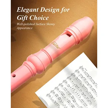 Eastar Soprano Recorder Instrument for Kids Beginners, German Fingering C Key Recorder Instrument 3 Piece with Cleaning Kit, Thumb Rest, Cotton Bag, Fingering Chart, ERS-21GP, Pink, School-Approved