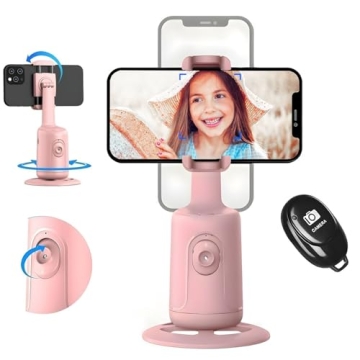 Auto Face Tracking Tripod 360° Rotation - Auto Tracking Phone Holder with Remote, No App, Smart Sho...