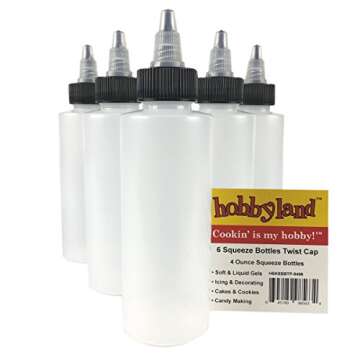 Hobbyland Squeeze Bottles, LDPE Plastic Bottles, Natural Cylinder Bottles, Black and Natural Twist Caps (4oz, 6 Bottles)