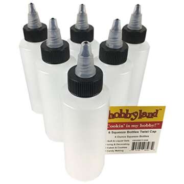 Hobbyland Squeeze Bottles, LDPE Plastic Bottles, Natural Cylinder Bottles, Black and Natural Twist Caps (4oz, 6 Bottles)