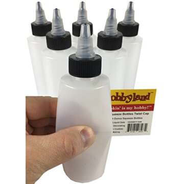 Hobbyland Squeeze Bottles, LDPE Plastic Bottles, Natural Cylinder Bottles, Black and Natural Twist Caps (4oz, 6 Bottles)