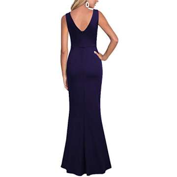 WOOSEA Women Sleeveless V Neck Split Evening Cocktail Long Dress Navy Blue