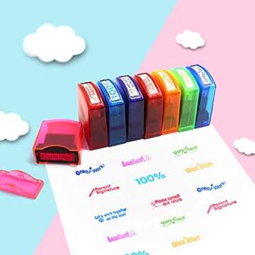 Reliancer Colorful Self-Inking Teacher Stamp Set for Classrooms