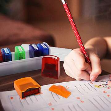 Reliancer Colorful Self-Inking Teacher Stamp Set for Classrooms