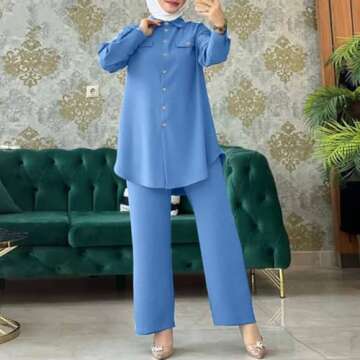 ODIZLI Modest Tops For Women Muslim Abaya Kaftan Casual 2 Pieces Outfits Long Sleeve Ethnic Shirts A...