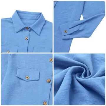 ODIZLI Modest Tops For Women Muslim Abaya Kaftan Casual 2 Pieces Outfits Long Sleeve Ethnic Shirts And Pants For Women Muslim Dress Dubai Casual Modest Sets For Women Light Blue- Button Down Shirt M