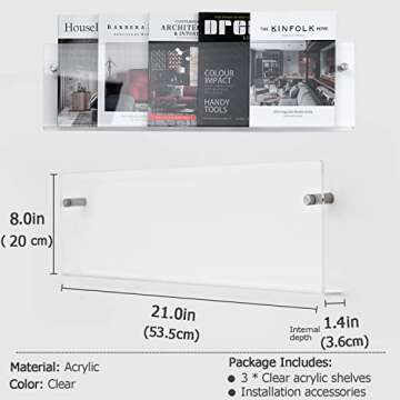 XOHYW Clear Acrylic Brochure Holder Wall Mount 3 Tier, Hanging Bookshelf Magazine Rack Literature St...