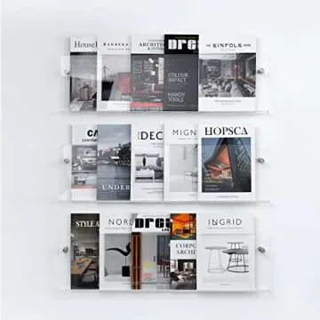 XOHYW Clear Acrylic Brochure Holder Wall Mount 3 Tier, Hanging Bookshelf Magazine Rack Literature Storage Rack for Waiting Room, Living Room, Office, Home Display