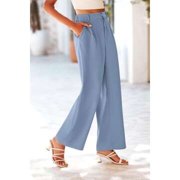 KIRUNDO Trousers Pants for Women Elastic Waist Wide Leg Loose Straight Work Casual Pants 2025 Spring Summer Fashion Dressy Outfits(XX-Large, Grey Blue)
